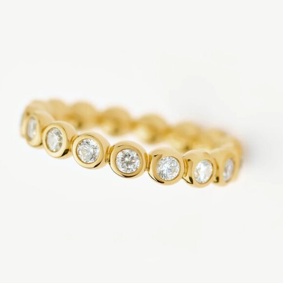 Gold CZ Tennis Ring Waterproof 18K Stainless Steel Eternity Stacking Band CUTE - Picture 1 of 10